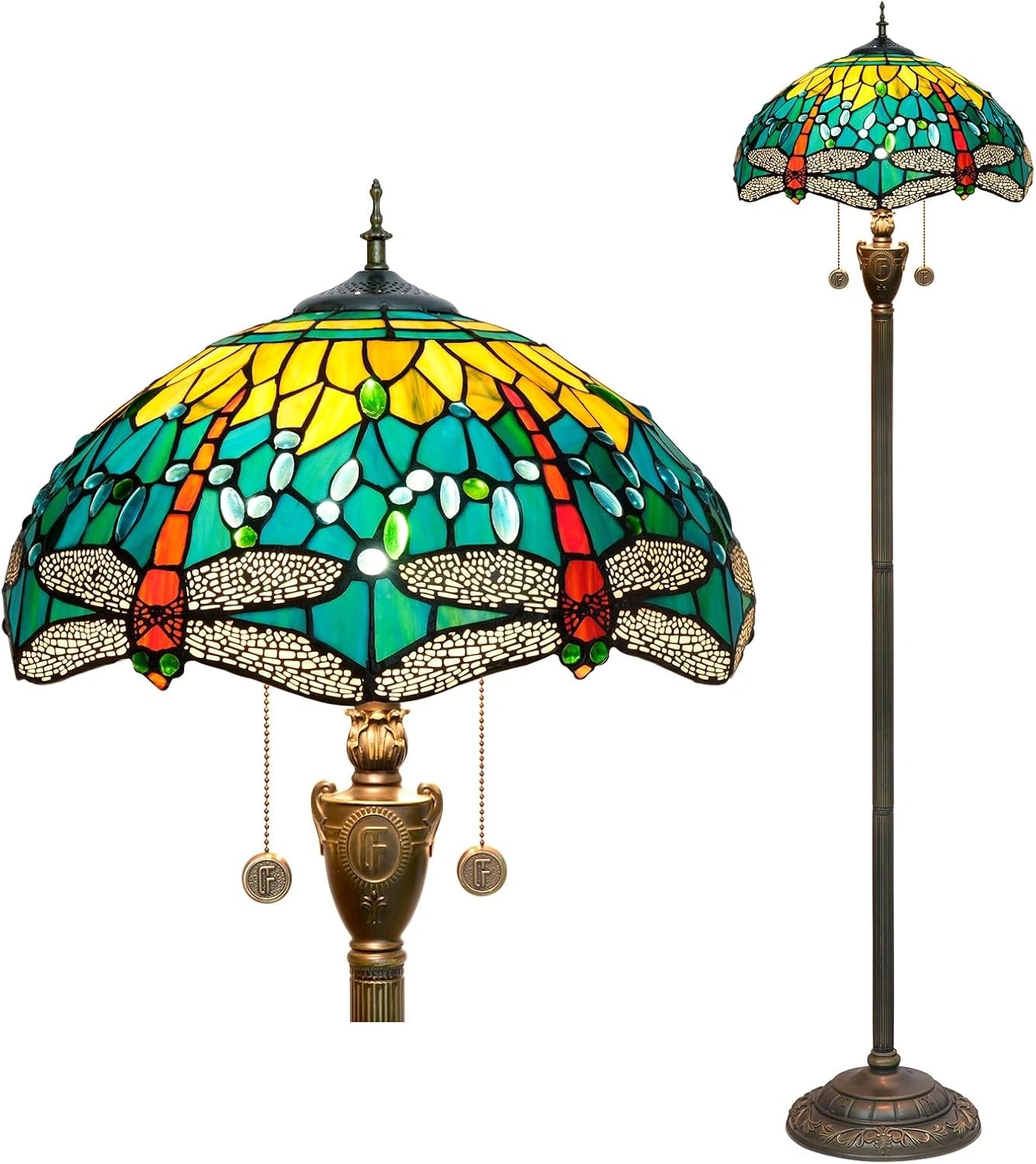 Lampe de table Tiffany en verre coloré pour salon et bureau - Style vintage avec libellule verte
