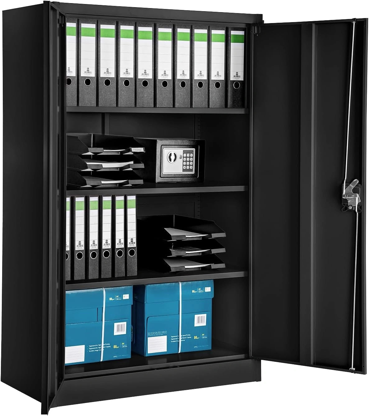 Armoire de Bureau Métallique avec Serrure et Étagères Réglables - 140x90x40 cm