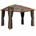 Tonnelle de Jardin 3x4m en Polycarbonate avec Toit Rigide et Rideaux