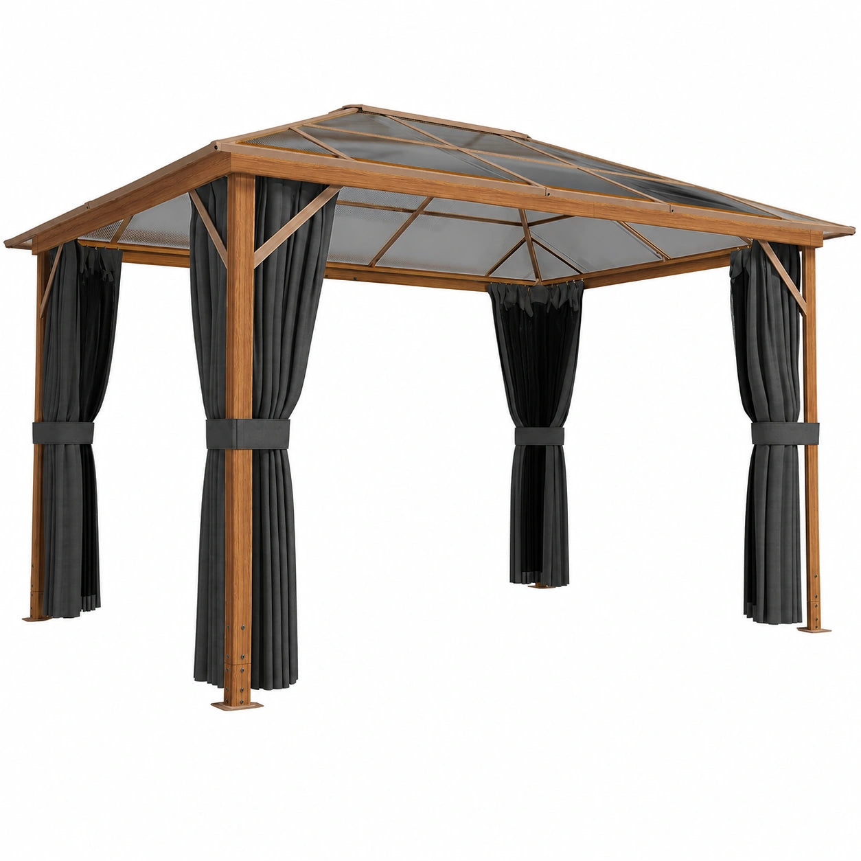 Tonnelle de Jardin 3x4m en Polycarbonate avec Toit Rigide et Rideaux