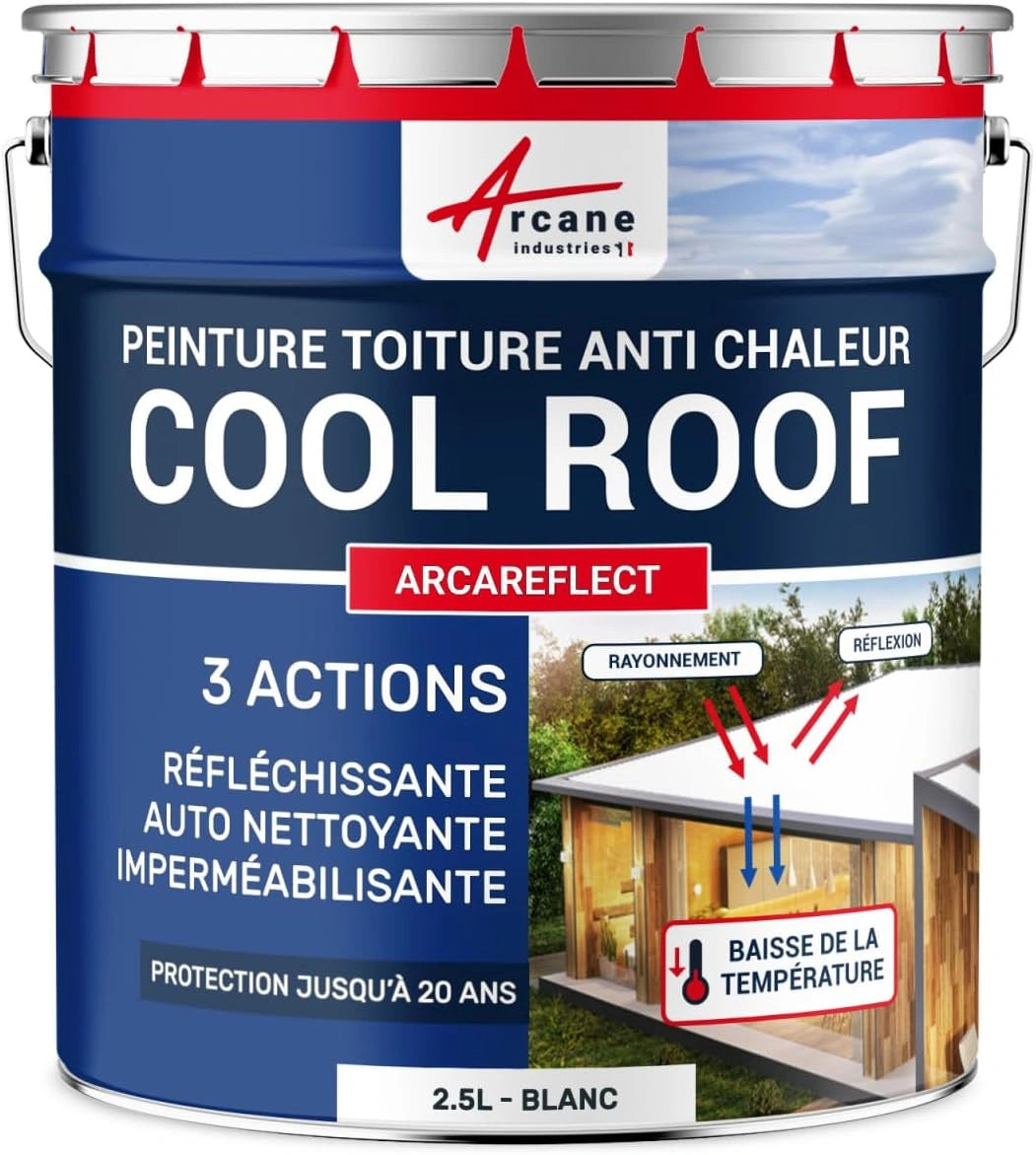 ARCANE INDUSTRIES Peinture Réfléchissante Cool Roof pour Toitures - Protection UV et Réduction de Chaleur, 2.5L Blanc