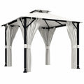 Pavillon de Jardin Extérieur 3x3m avec Toit Double et Rideaux Anti-UV