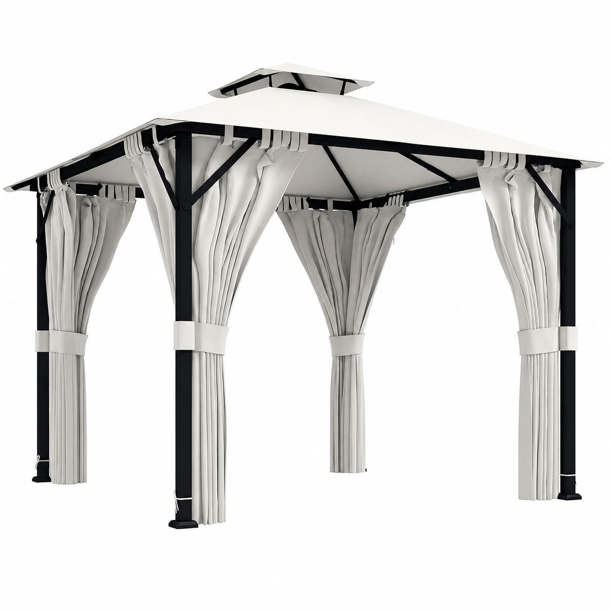 Pavillon de Jardin Extérieur 3x3m avec Toit Double et Rideaux Anti-UV
