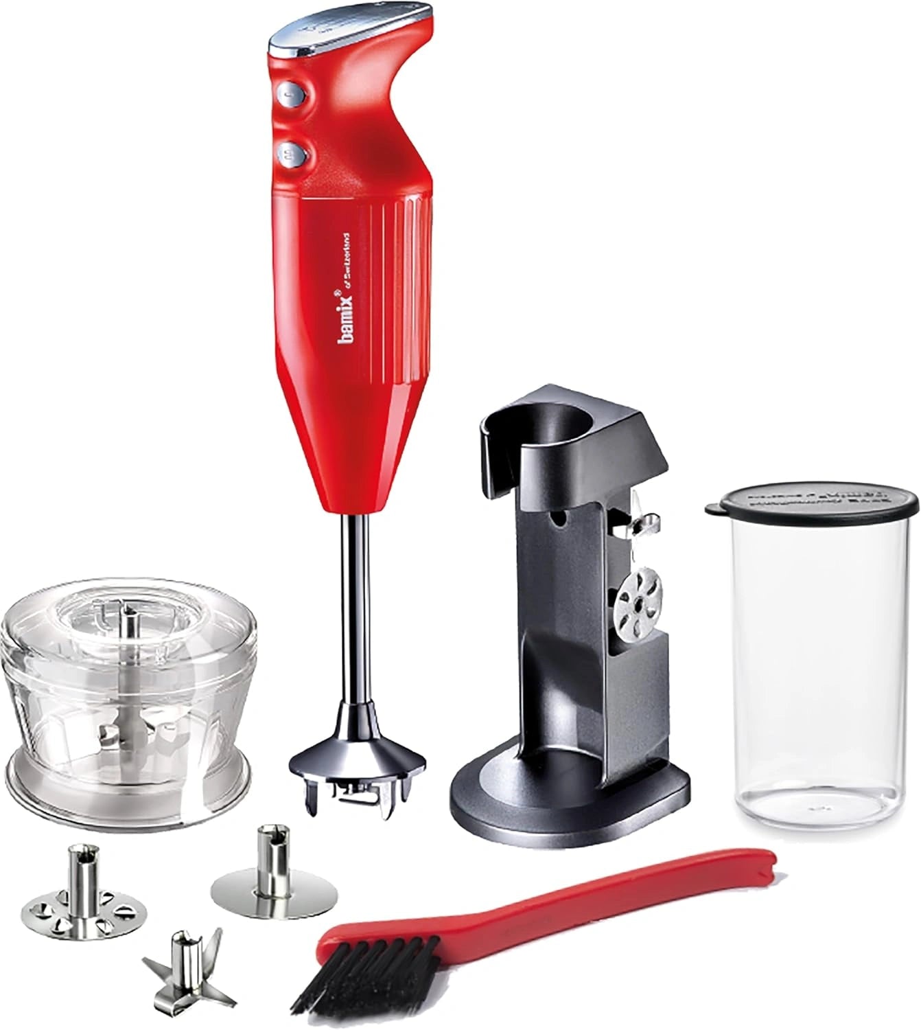 Bamix Mixeur Plongeant M200 Chef avec Accessoires, 200W, Rouge/Chrome