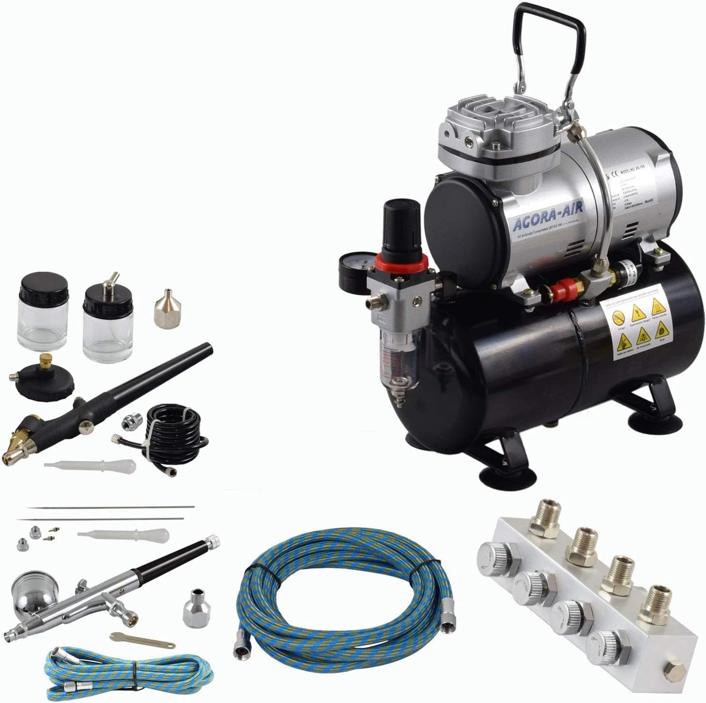 Kit Aérographe Professionnel AT avec Compresseur et Réservoir, Ensemble Complet