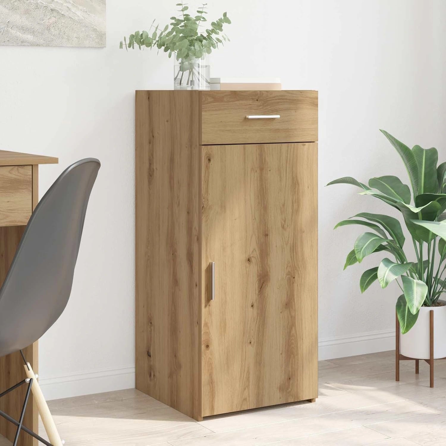 Armoire en Chêne avec Tiroir et Étagères, 40 x 42,5 x 93 cm, Rangement Spacieux pour Salon et Chambre
