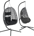 Fauteuil Suspendu en Rotin PE avec Support Métal et Coussin, Capacité 150 kg - Noir