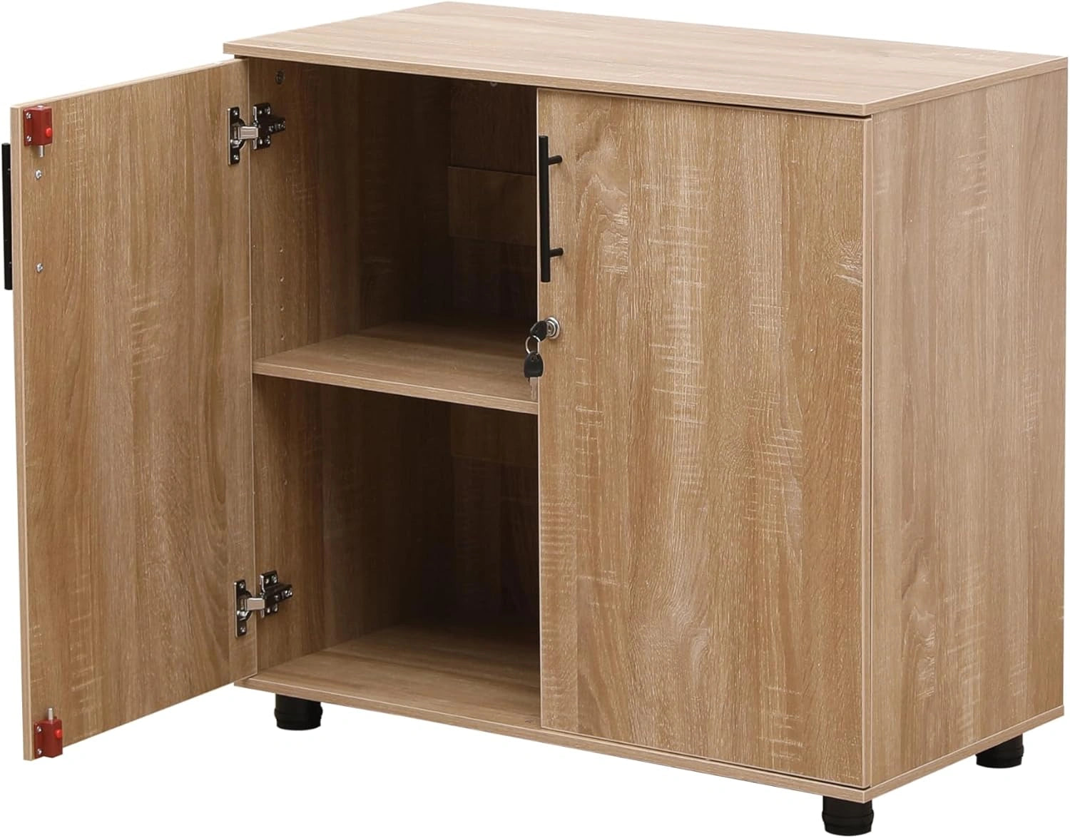 Armoire de Rangement en Chêne avec Serrure, Bibliothèque 75 cm pour Bureau et Garage