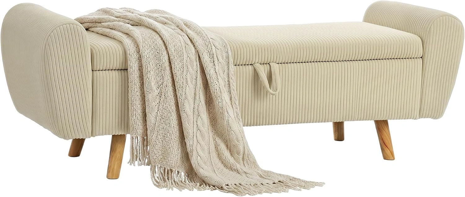 HOMCOM Coffre de Rangement en Velours Beige avec Accoudoirs 73L