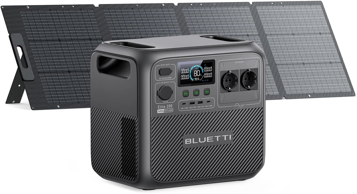 Générateur Solaire Portable BLUETTI 200W avec Panneau et Batterie 2073,6Wh, 2 Prises 2600W, Longue Durée 17 Ans pour Camping-Car