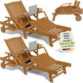 Transats en Bois d’Acacia - Lot de 2 avec Table d'Appoint et Roulettes