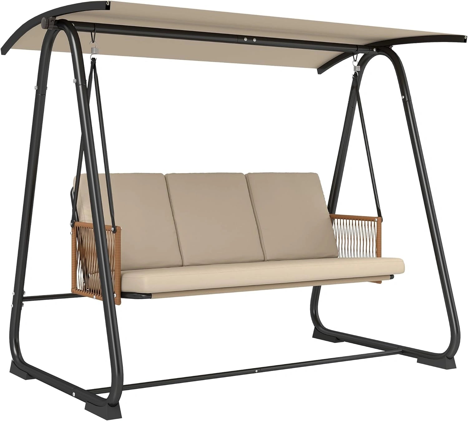 Balancelle de Jardin 3 Places avec Toit Ajustable UPF 30+, Structure Solide en Acier, Capacité 360 kg - Coussin Confort 7 cm, Banc Suspendu Extérieur pour Terrasse - Couleur Sable