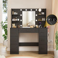 Coiffeuse Moderne avec LED, Tiroir et Prise Intégrée, Bureau de Maquillage avec Étagères