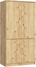 Armoire AKORD S90 avec 4 Portes, Chêne Artisanal, 90 x 180 x 51 cm