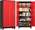 Armoire de Garage Rouge en Métal avec Roulettes et Serrures, 4 Étagères Réglables, 78 x 39 x 179 cm
