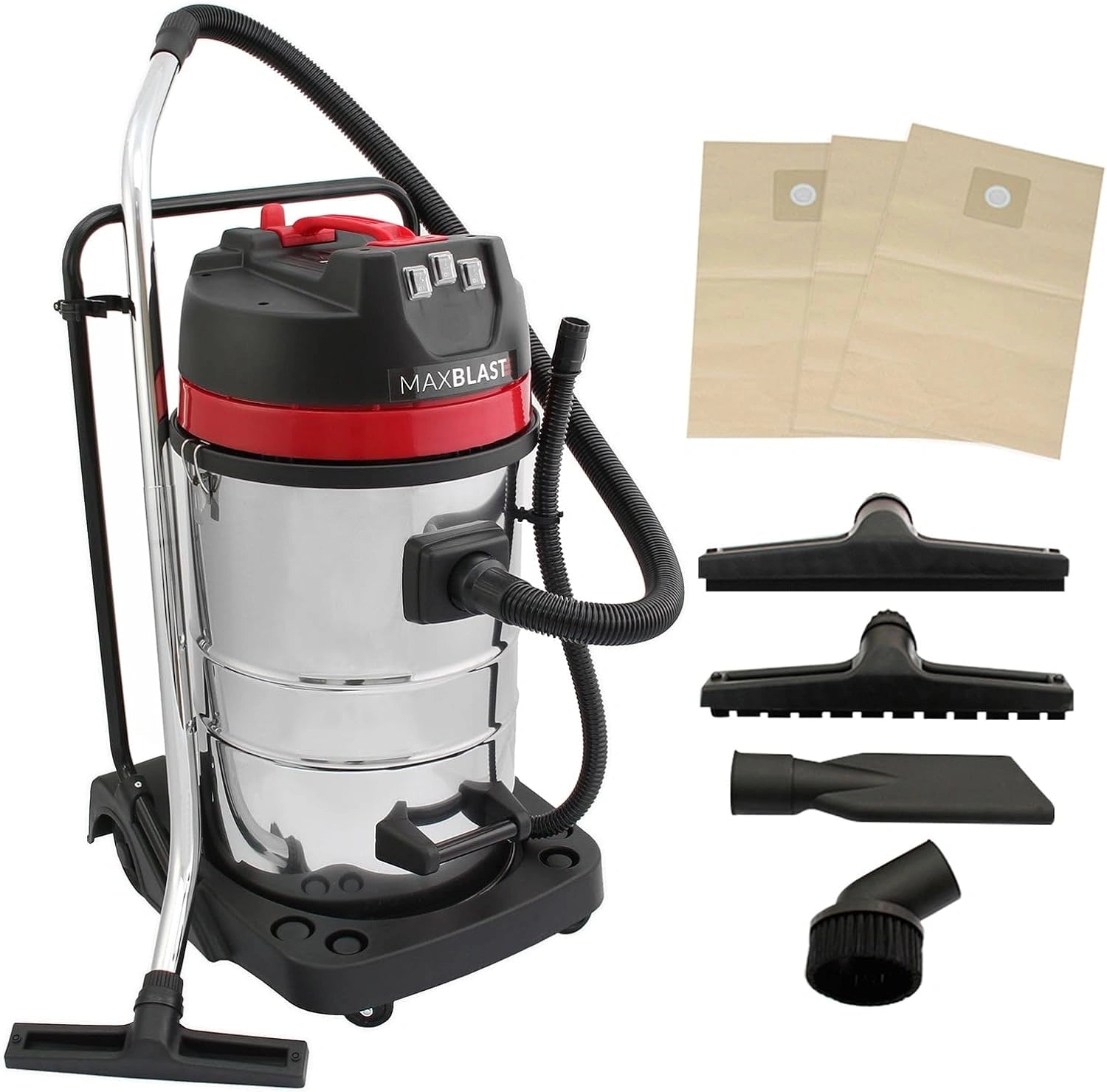 Aspirateur Industriel 3000W 80L Inox pour Eau et Poussière avec Accessoires