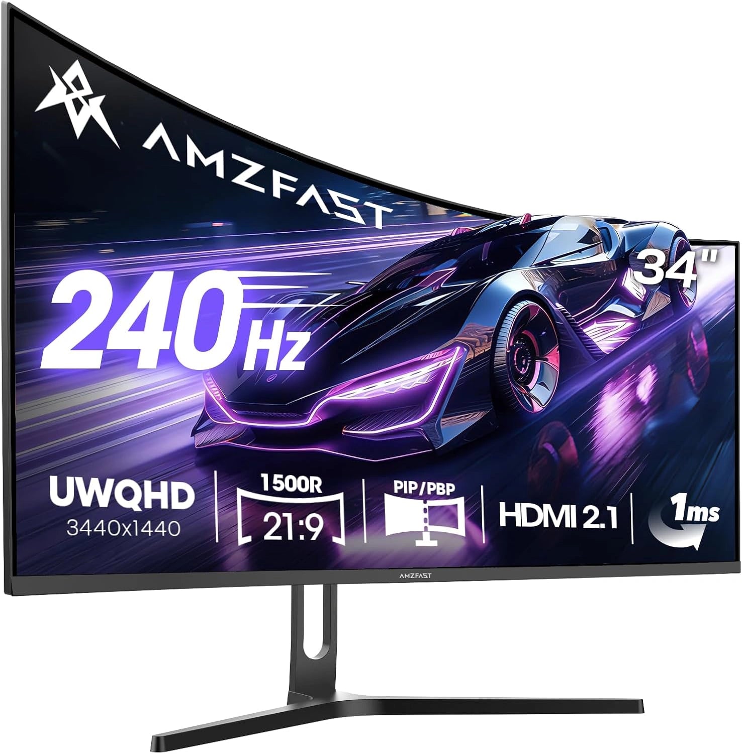 Moniteur Gaming 34'' 240Hz UWQHD Incurvé 3440x1440, 1ms, Adaptive Sync, HDR, HDMI 2.1, DP 1.4, VESA, PIP/PBP