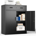 Armoire Métallique Noire avec Serrure, 90x80x40cm, 2 Portes, 1 Tiroir et Étagère Ajustable pour Maison, Bureau et Garage