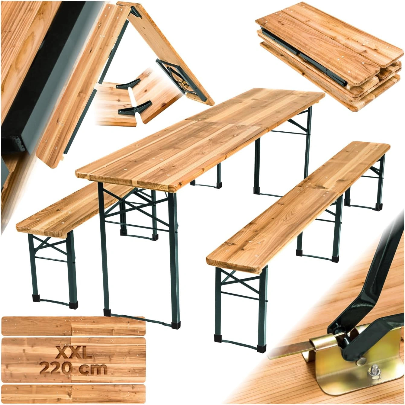 Ensemble de Table et Banc de Jardin en Bois Pliable avec Support Parasol