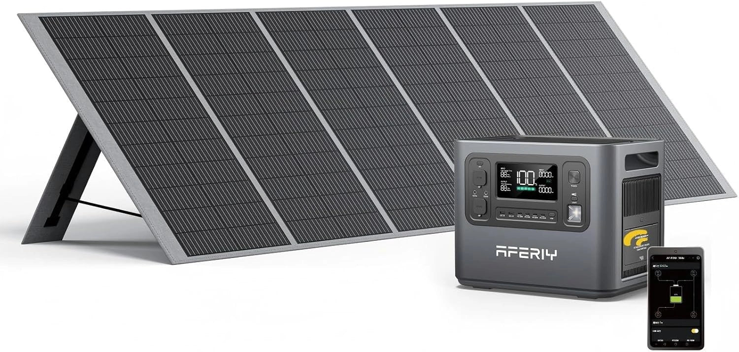 AFERIY Générateur Portable 2400W avec Panneau Solaire 400W, Batterie LiFePO4 2048Wh, Sorties AC 220V, Panneau Pliable USB, IP65 pour Camping et Maison