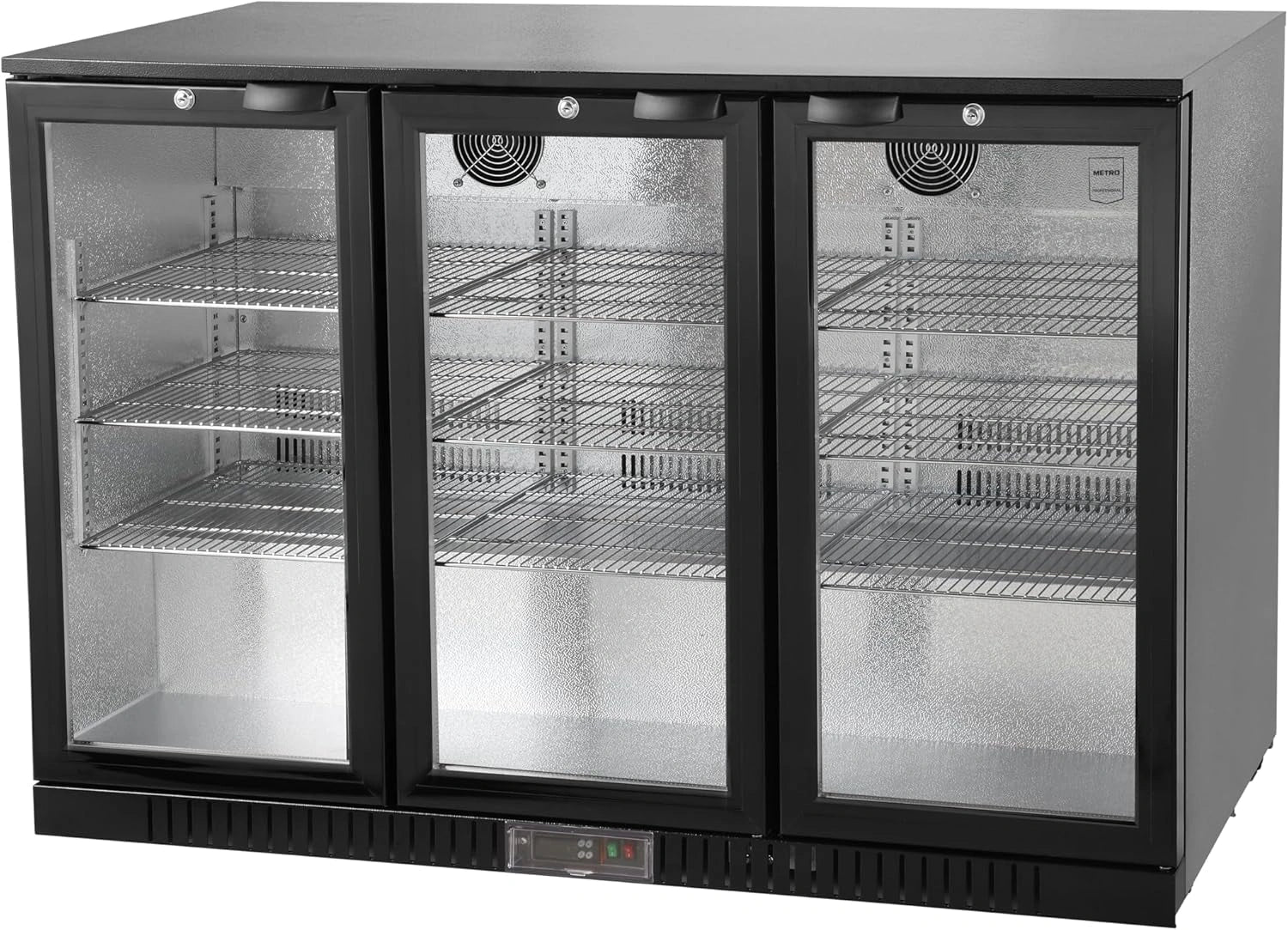 METRO Arrière Bar Professionnel 3 Portes 308L, Aluminium/Verre, Froid Ventilé, avec Serrure, Noir