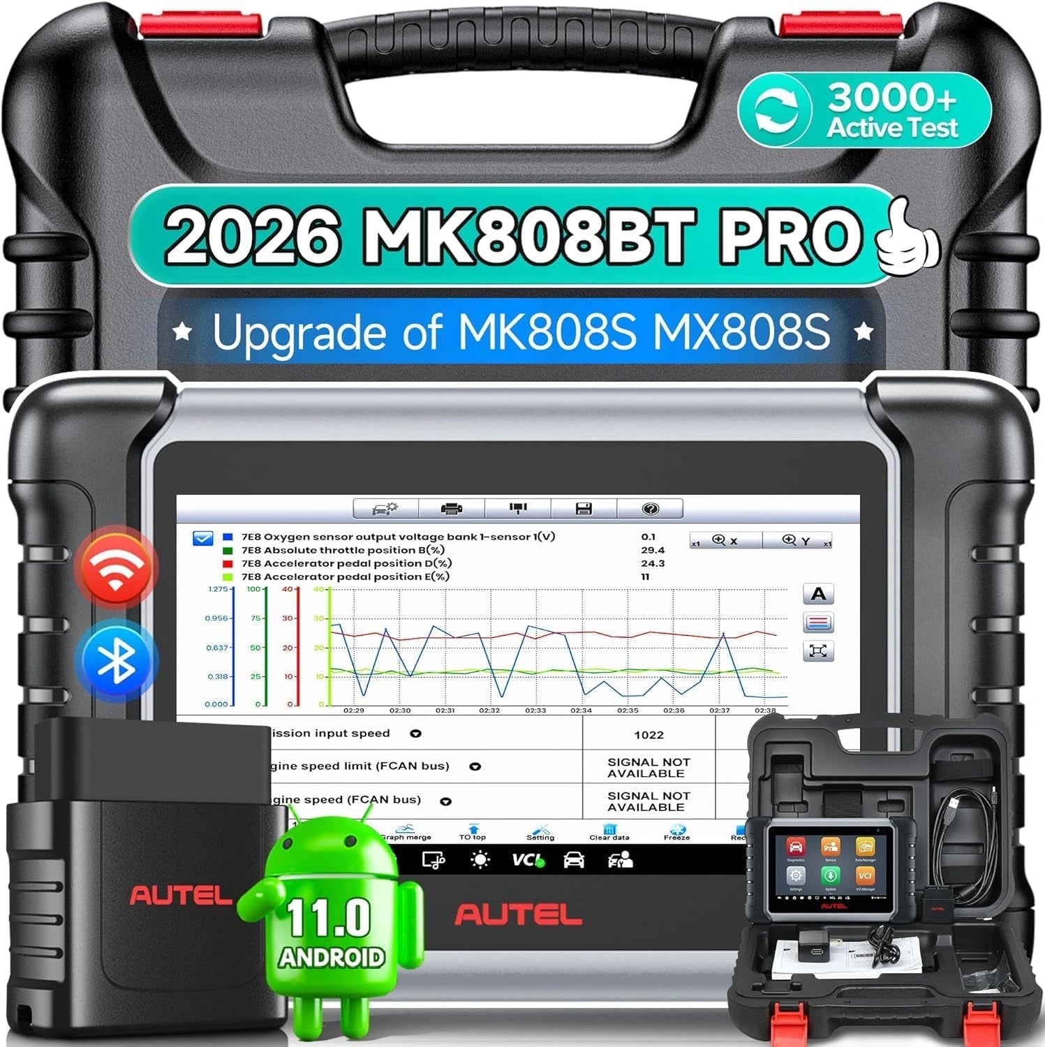 Autel MaxiCOM MK808BT PRO: Outil de Diagnostic Automatique 2026, Plus de 3000 Tests Actifs et 28 Services, Diagnostic Complet, Compatible OS11, Support BT506 MV108S