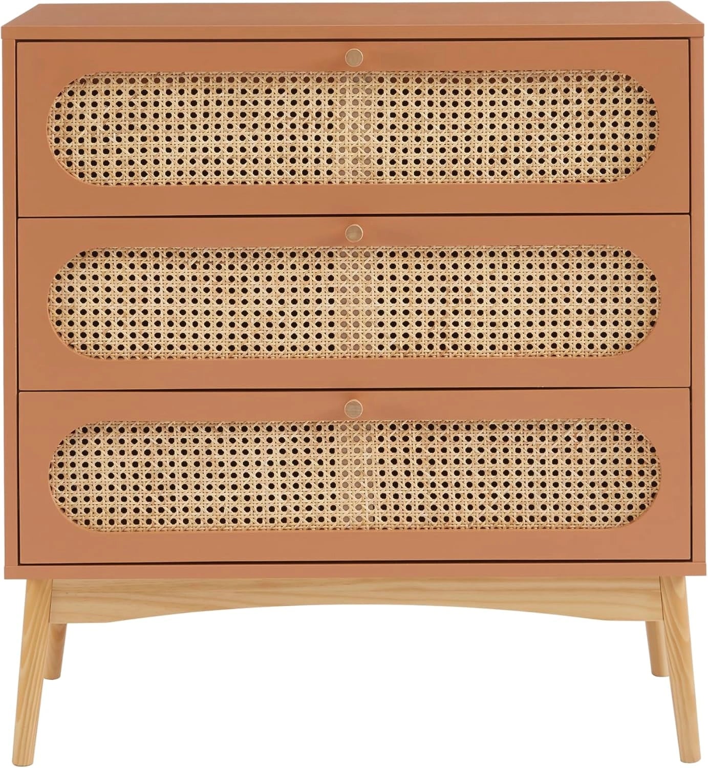 Commode en Rotin et Terracotta SIXTINE - 3 Tiroirs