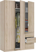 Armoire Haute 3 Portes et 3 Tiroirs en Chêne Canadien, 200x135x52 cm