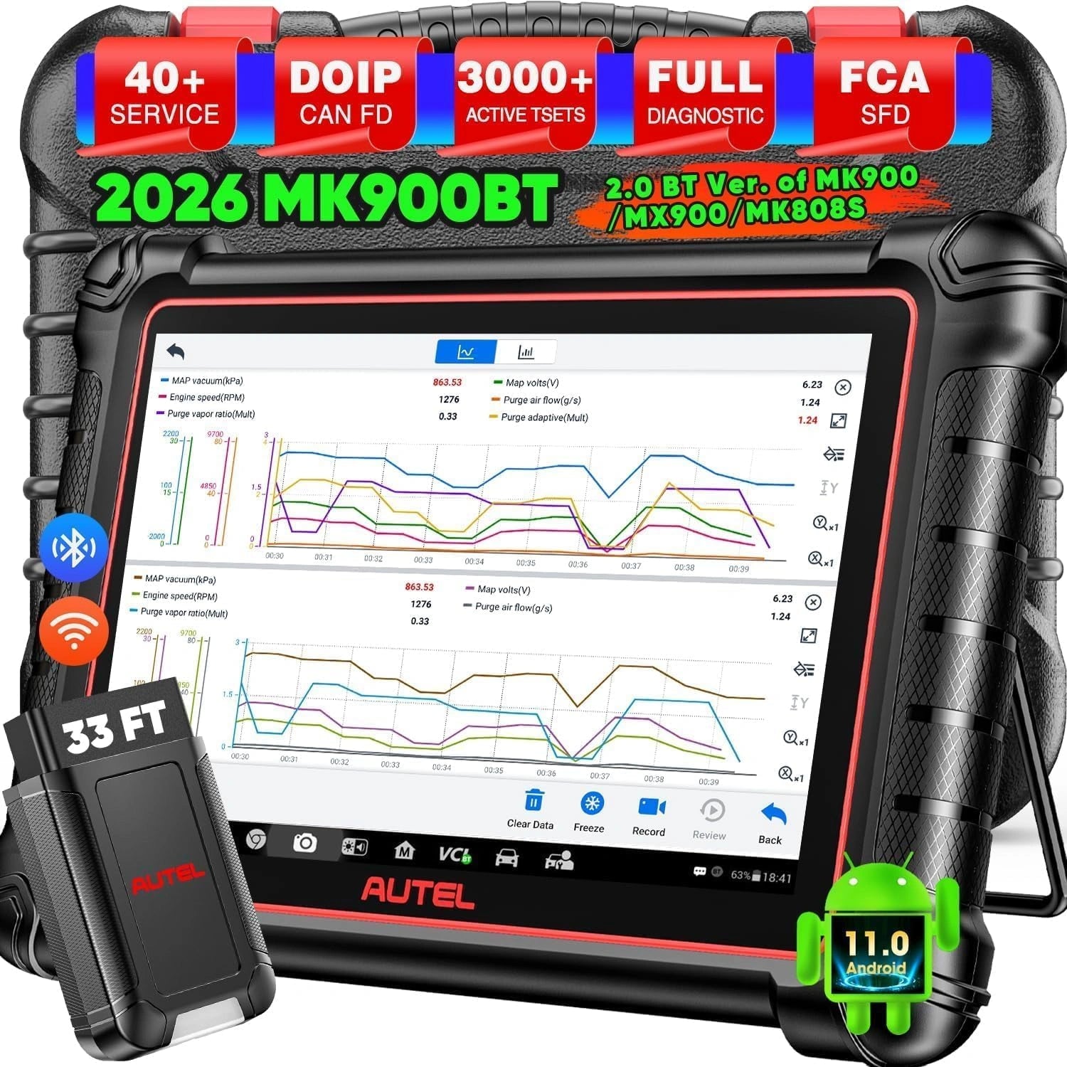 Autel MaxiCOM MK900BT Analyseur De Diagnostic Automatique OBD2, Mise à Jour 2026, Tests Bidirectionnels et Services Complet