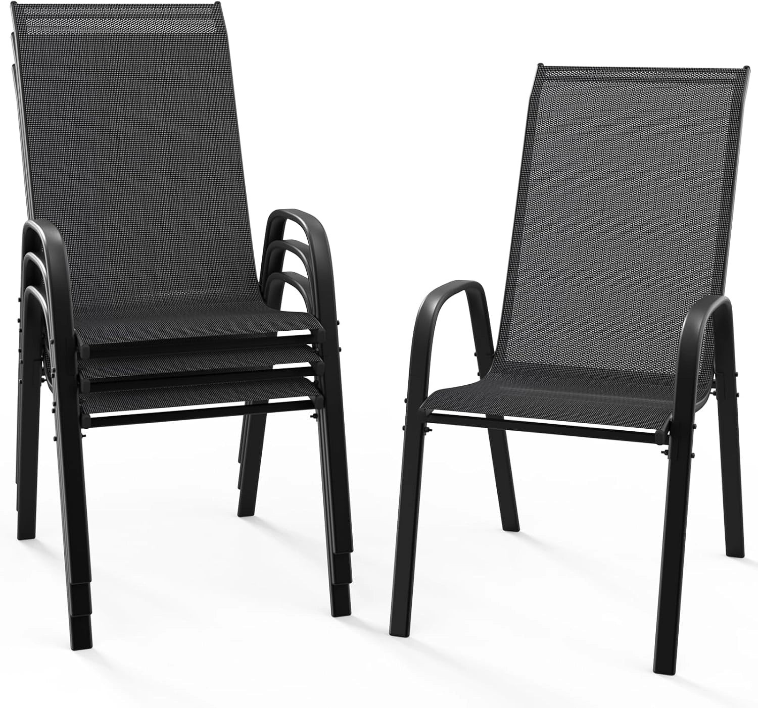 Ensemble de 4 Chaises d'Extérieur Empilables Bonnlo - Confort et Élégance pour Jardin et Terrasse, Montage Facile (Noir)