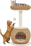 Tour à Chat en Rotin avec Cachette et Griffoir en Sisal - Design Moderne - 75 cm