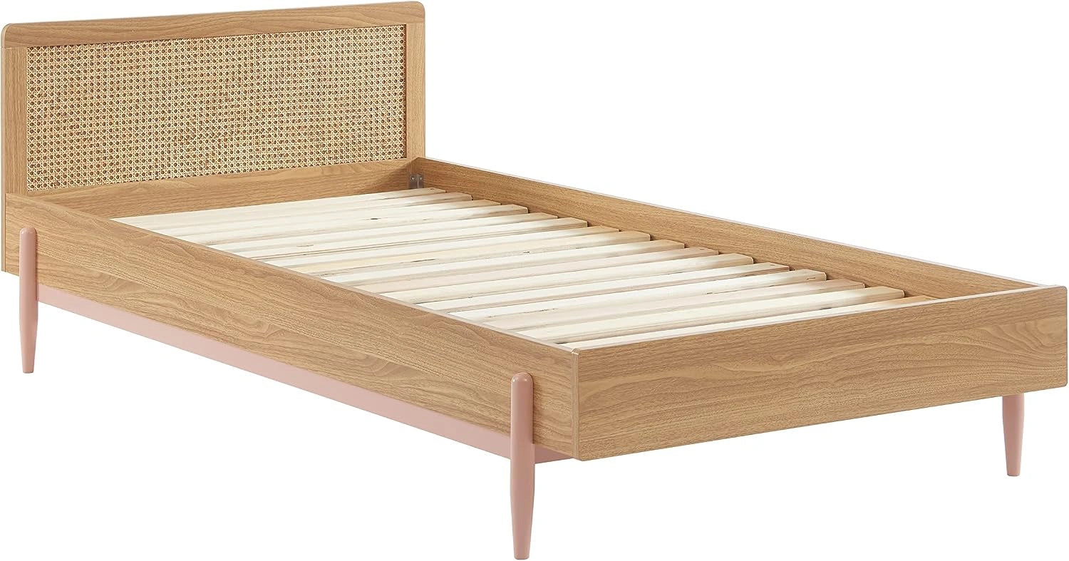 Lit Enfant Pablo Rose avec Cannage 90x190 cm avec Sommier Inclus