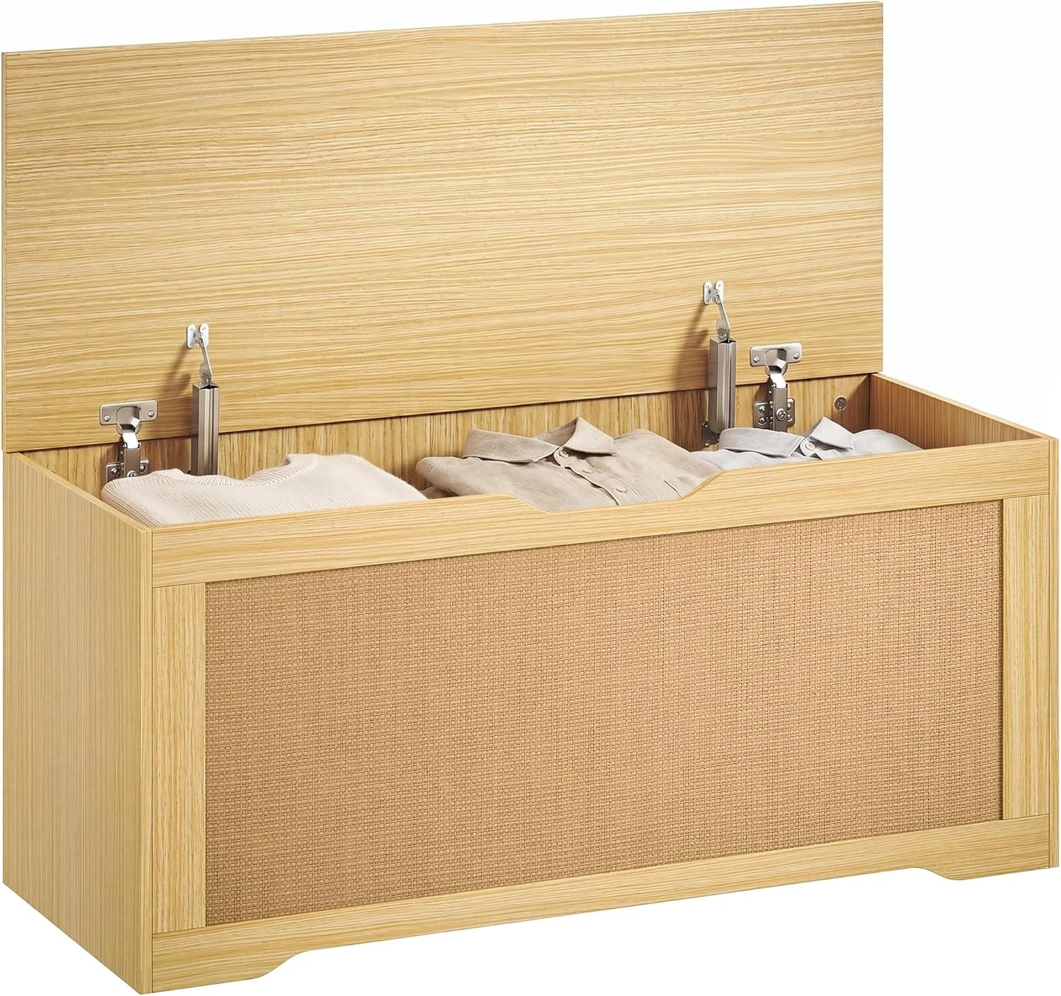 Coffre de Rangement en Rotin 136L avec Couvercle Sécurisé et Design Épuré, 100x40x45cm, Chêne