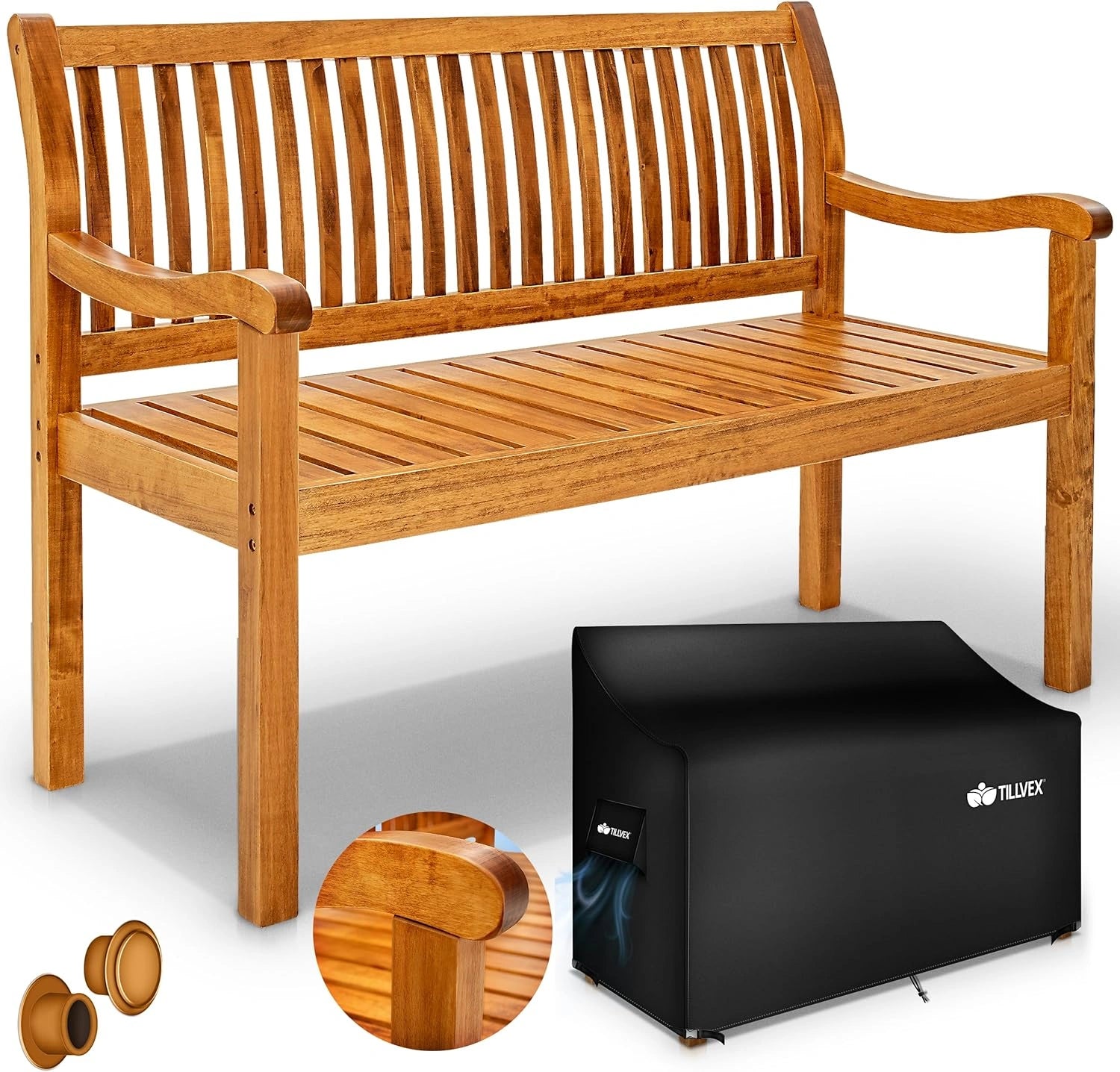 Banc de Jardin en Bois 150 cm pour 3-4 Personnes, Capacité 320 kg | Meuble Extérieur pour Terrasse et Balcon